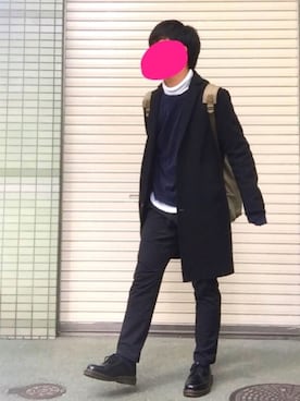 「SENSE OF PLACE by URBAN RESEAR」｜「アイテム（チェスターコート）」を使った、優太さん（メンズ・172cm）の冬コーディネート