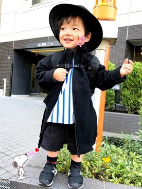 「ストライプ」｜「アイテム（ノーカラージャケット）」を使った、☆RandM☆さん（キッズ・80cm）の春コーディネート