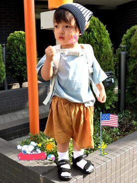 「キュロット」｜「アイテム（ニットキャップ/ビーニー）」を使った、☆RandM☆さん（キッズ・80cm）の夏コーディネート