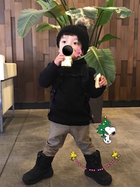 「アイテム（ダッフルコート、グリーン系）」を使った、☆RandM☆さん（キッズ・90cm）の冬コーディネート