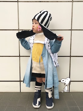 「ボーダーソックス」｜「アイテム（ワンピース/ドレス）」を使った、☆RandM☆さん（キッズ・90cm）の冬コーディネート