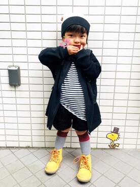 「アシンメトリー」｜「アイテム（ノーカラージャケット）」を使った、☆RandM☆さん（キッズ・90cm）の秋コーディネート