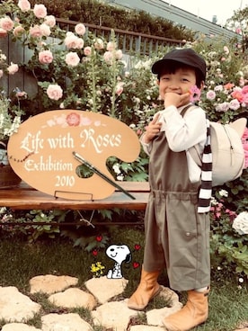 「ノーカラーシャツ」｜「アイテム（オールインワン・サロペット）」を使った、☆RandM☆さん（キッズ・90cm）の春コーディネート