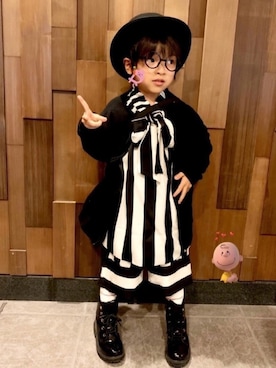 「ストライプ」｜「アイテム（ノーカラージャケット）」を使った、☆RandM☆さん（キッズ・100cm）の冬コーディネート