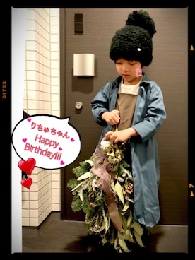 「ロングシャツ」｜「アイテム（サロペット/オーバーオール）」を使った、☆RandM☆さん（キッズ・100cm）の冬コーディネート