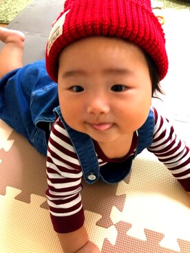 「ニット帽コーデ」｜「アイテム（オールインワン・サロペット）」を使った、minominoさん（キッズ・70cm）の秋コーディネート