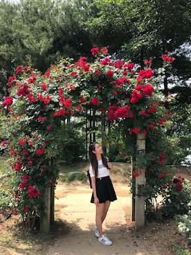 「アイテム（チューブトップ）」を使った、Kathryn Chungさん（レディース・160cm・20代）の夏コーディネート