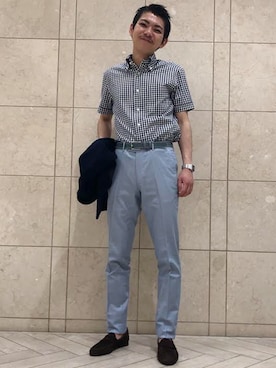 「ギンガムチェックシャツ」｜伊東さん（メンズ・170cm）の春コーディネート