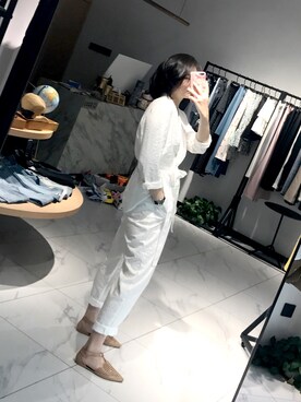 「アイテム（セットアップ、ホワイト系）」を使った、Joy さん（レディース・165cm）の夏コーディネート