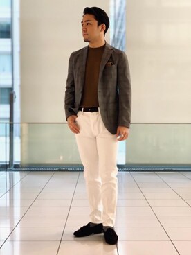 「アイテム（ポケットチーフ、イエロー系）」を使った、oono_yさん（メンズ・172cm）の冬コーディネート