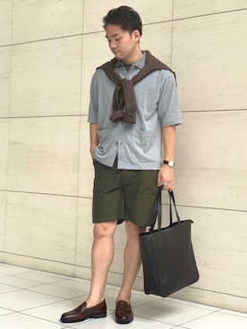 「アイテム（ビジネスシャツ、ブラウン系）」を使った、oono_yさん（メンズ・172cm）の夏コーディネート