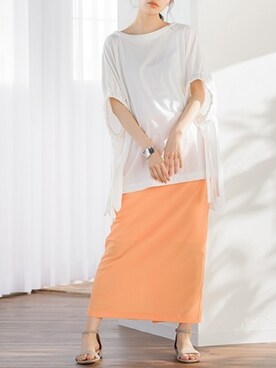 「アイテム（スカート、オレンジ系）」を使った、droite_zozoさん（レディース・160cm）の春コーディネート