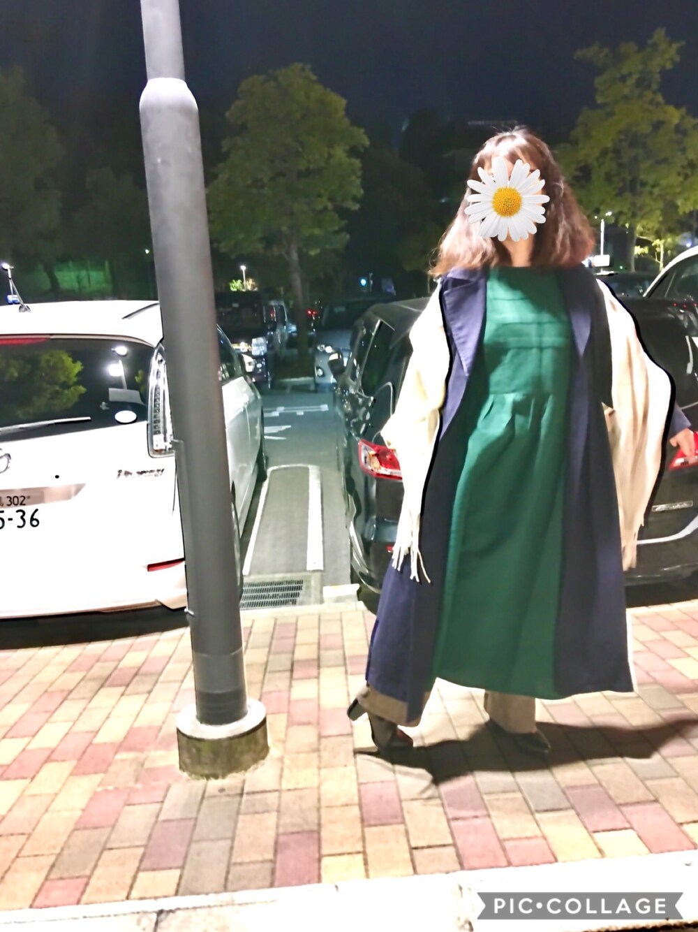 「ワンピース、低身長、グリーン、プチプラ、ロングワンピース、ロングコート」｜「ehka sopoの切替タックワンピース（ワンピース、グリーン系）」を使った、yasukogoさん（レディース・153cm）の冬コーディネートの1枚目の写真