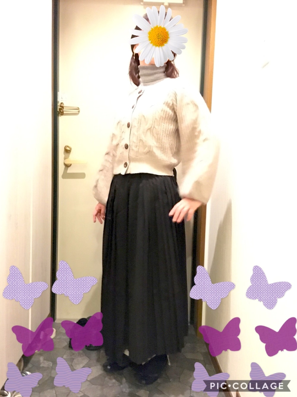 「プチプラ、ベーシックカラー、スカートコーデ、プリーツスカート、アシンメトリースカート、防寒　、ママコーデ」｜「UNIQLOのエクストラファインメリノリブタートルネックセーター（長袖）（ニット/セーター、グレー系）」を使った、yasukogoさん（レディース・153cm）の冬コーディネートの1枚目の写真