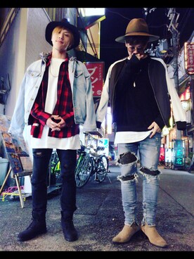 「off white」｜「アイテム（デニムジャケット）」を使った、いっくんさん（メンズ・179cm）の秋コーディネート