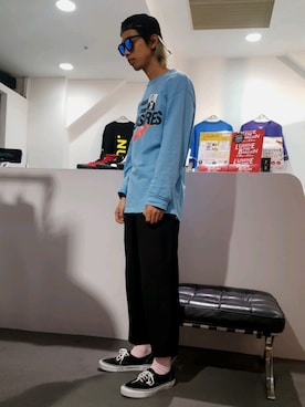 「PLEASURES（プレジャー）のアイテム」を使った、にしおさん（メンズ・180cm）の夏コーディネート