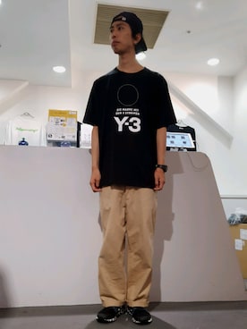 「Y-3（ワイスリー）のアイテム（トップス）」を使った、にしおさん（メンズ・180cm）の夏コーディネート