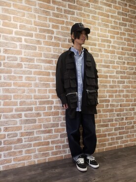 「AZSのアイテム（キャップ）」を使った、にしおさん（メンズ・180cm）の冬コーディネート