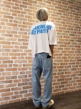 「WHITELAND（ホワイトランド）のアイテム（Tシャツ/カットソー）」を使った、にしおさん（メンズ・180cm）の夏コーディネート