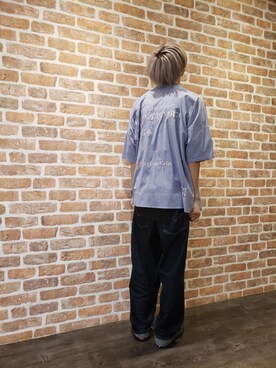 「DANKE SCHON（ダンケシェーン）のDankeSchone/ダンケシェーン/Stripe Albert S/S SHIRTS(ショートスリーブシャツ)（シャツ/ブラウス）」を使った、にしおさん（メンズ・180cm）の夏コーディネート