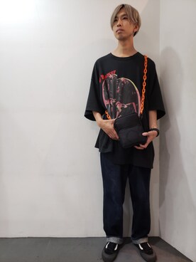 「DANKE SCHON（ダンケシェーン）のアイテム（バッグ）」を使った、にしおさん（メンズ・180cm）の夏コーディネート