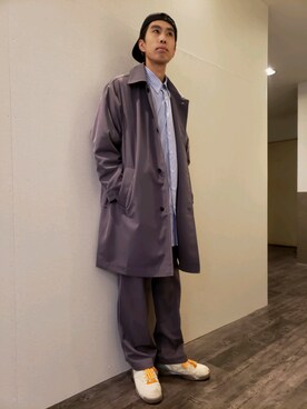 「whiteland」｜「アイテム（ステンカラーコート）」を使った、にしおさん（メンズ・180cm）の冬コーディネート
