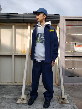 「WHITELAND（ホワイトランド）のWHITELAND/ホワイトランド/NEW KERMIT HOODIE(パーカー)（パーカー）」を使った、にしおさん（メンズ・180cm）の春コーディネート