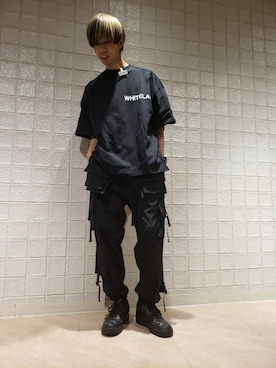 「WHITELAND（ホワイトランド）のアイテム（Tシャツ/カットソー）」を使った、にしおさん（メンズ・180cm）の夏コーディネート