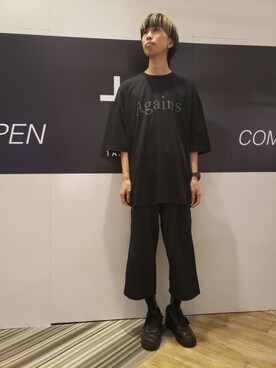 「WHITELAND（ホワイトランド）のWHITELAND/ホワイトランド/Against BIG TEE（T恤/上装、ブラック系）」を使った、にしおさん（メンズ・180cm）の秋コーディネート