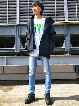 「PLEASURES（プレジャー）のアイテム」を使った、にしおさん（メンズ・180cm）の秋コーディネート