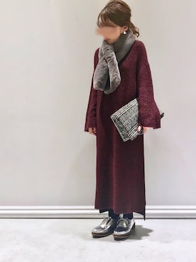 「アイテム（ストール/ショール）」を使った、Y.Myuさん（レディース・151cm）の冬コーディネート