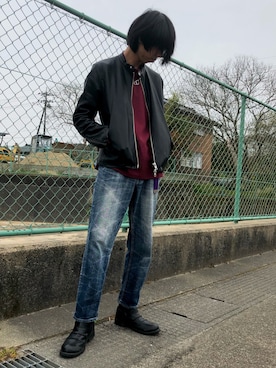 「SPINNS（スピンズ）のアイテム（ライダースジャケット）」を使った、きし けんとさん（メンズ・177cm）の春コーディネート