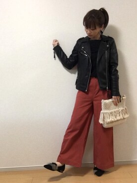 「BEAUTY&YOUTH UNITED ARROWS」｜「アイテム（ライダースジャケット）」を使った、高野軍曹さん（レディース・158cm）の秋コーディネート