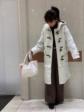 「earth music&ecology（アースミュージックアンドエコロジー）のアイテム（ダッフルコート）」を使った、高野軍曹さん（レディース・158cm）の冬コーディネート