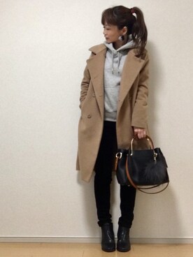 「URBAN RESEARCH ROSSO WOMEN（アーバンリサーチ　ロッソ）のアイテム（チェスターコート）」を使った、高野軍曹さん（レディース・158cm）の冬コーディネート