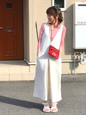 「mysty woman（ミスティウーマン）のアイテム（サロペット/オーバーオール）」を使った、高野軍曹さん（レディース・158cm）の春コーディネート