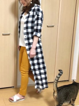 「PLST（プラステ）のアイテム（シャツワンピース）」を使った、高野軍曹さん（レディース・158cm）の夏コーディネート