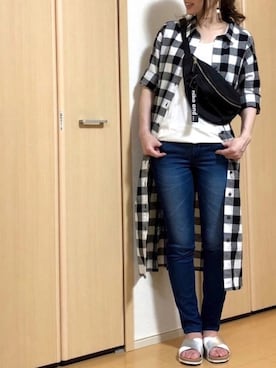 「PLST（プラステ）のアイテム（シャツワンピース）」を使った、高野軍曹さん（レディース・158cm）の夏コーディネート