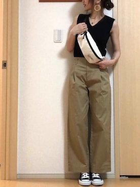 「ノースリーブニット」｜「アイテム（その他）」を使った、高野軍曹さん（レディース・158cm）の夏コーディネート