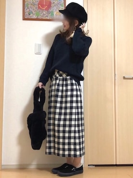 「ゆるニット」｜「アイテム（スリッポン）」を使った、高野軍曹さん（レディース・158cm）の秋コーディネート