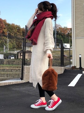 「アイラブCONVERSE」｜「アイテム（ワンピース/ドレス）」を使った、高野軍曹さん（レディース・158cm）の冬コーディネート