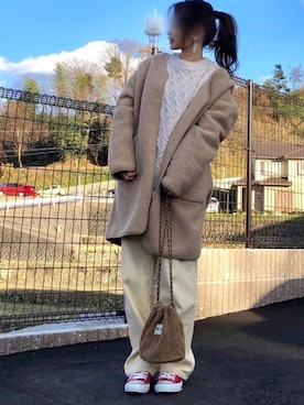 「赤コンバース」｜「アイテム（その他アウター）」を使った、高野軍曹さん（レディース・158cm）の冬コーディネート