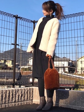 「グレージュ」｜「アイテム（ブルゾン）」を使った、高野軍曹さん（レディース・158cm）の冬コーディネート