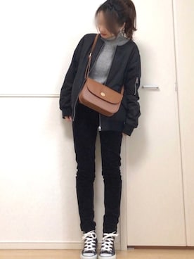 「チョコ色に染まれ」｜「アイテム（MA-1）」を使った、高野軍曹さん（レディース・158cm）の冬コーディネート