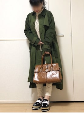 「cepo（セポ）のアイテム（ステンカラーコート）」を使った、高野軍曹さん（レディース・158cm）の春コーディネート