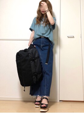 「VIVIAN（ヴィヴィアン）のシルエットと履き心地を追求したプラットフォームストラップ美脚サンダル（サンダル）」を使った、高野軍曹さん（レディース・157cm）の夏コーディネート