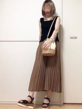 「ラタンバッグ」｜「アイテム（その他）」を使った、高野軍曹さん（レディース・158cm）の夏コーディネート