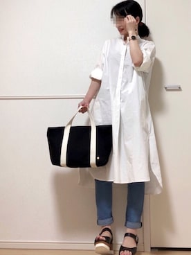 「VIVIAN（ヴィヴィアン）のシルエットと履き心地を追求したプラットフォームストラップ美脚サンダル（サンダル）」を使った、高野軍曹さん（レディース・158cm）の夏コーディネート