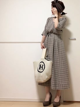 「リボンヘアバンド」｜高野軍曹さん（レディース・158cm）の秋コーディネート