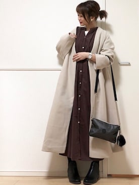 「アントマリーズ」｜「アイテム（ノーカラージャケット）」を使った、高野軍曹さん（レディース・158cm）の冬コーディネート